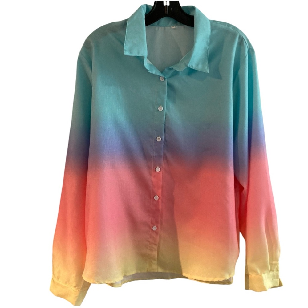 Rainbow Button Down Shirt NWOT
